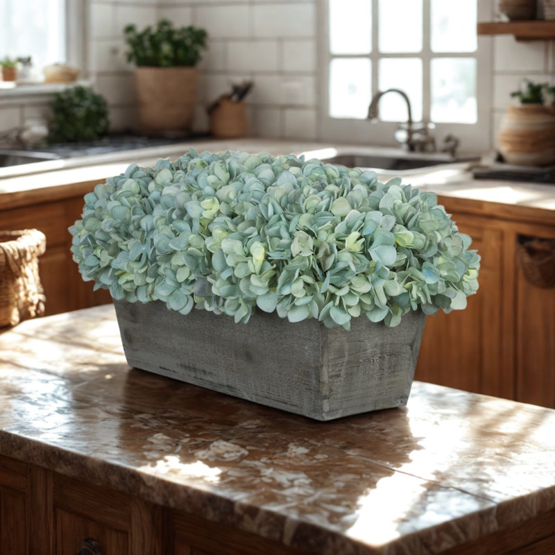 Arrangement d'hortensias en tissu synthétique bleu sarcelle en pot, Bleu sarcelle, Noir