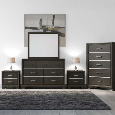 Ensemble de rangement de chambre à coucher moderne gris anthracite avec commode, miroir, commode et 2 tables de chevet