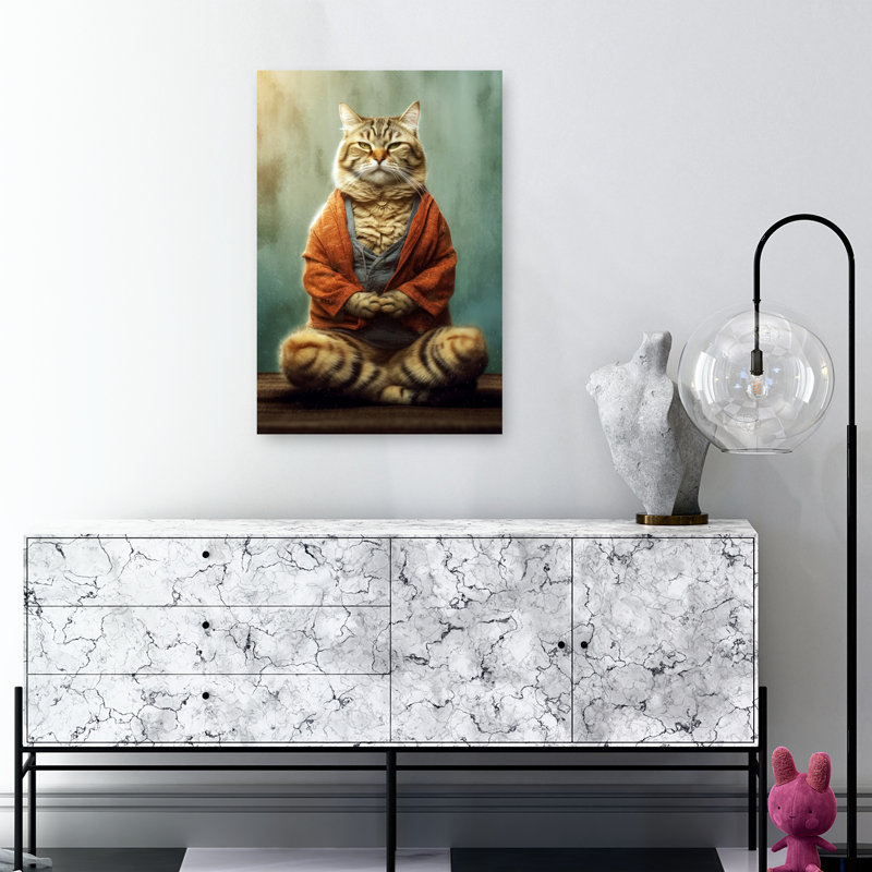 Zen Cat Meditates Contemporary Cat Wall Art Print, 91.44cm H x 60.96cm W