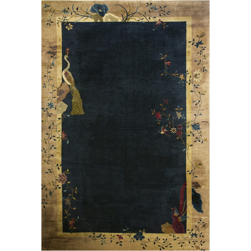 Antique Art Deco Large Room Size Wool Blue Rug