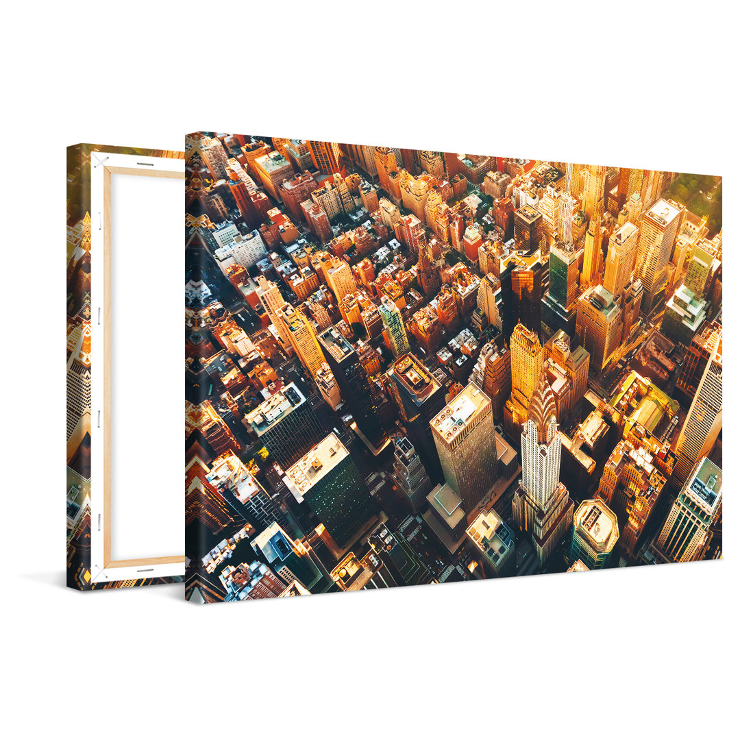 Leinwandbild New York Manhattan Birds Eye View 80X60cm – Premium Leinwanddruck – Kunstdruck Auf 2Cm Holz-Keilrahmen Für ...