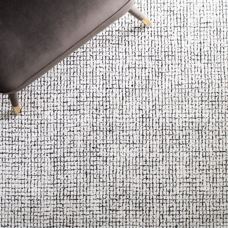 Tapis ivoire / noir touffeté à la main Rowe, Rectangle 9 pi x 12 pi
