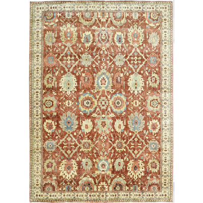 Hand Knotted Wool Area Rug in Red And Ivory