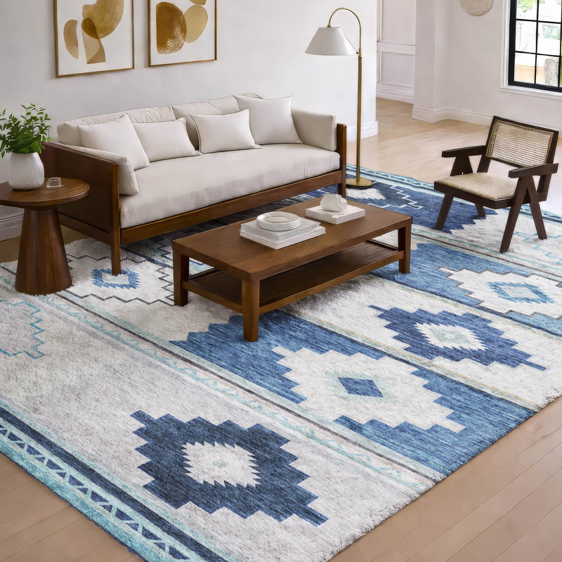 Premium Machine Washable Dream Shag ADS176 Aztec Rug, Blue, 9' x 12'