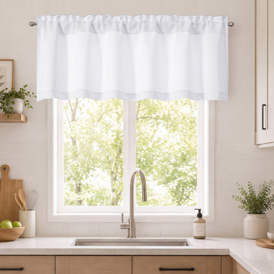 White Valance for Window, Light Filtering Small Kitchen Curtain for Bedroom/Living Room, Rod Pocket Privacy Short Window Treatment Valance RV Bunk Panels, 60"Wx18"L