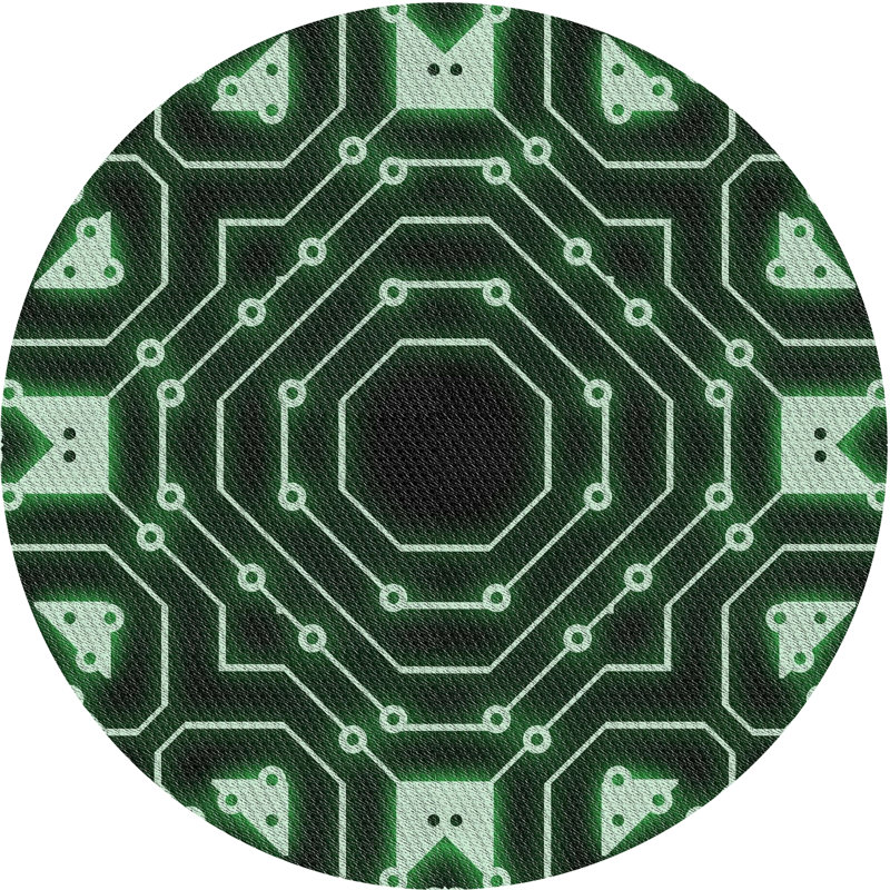 Tapis vert/noir à motifs, Rond 5 pi