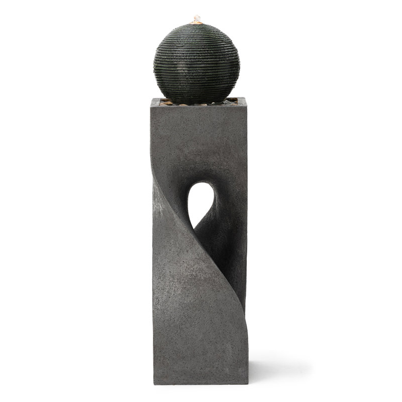 40.5"H Oversized Modern Geometric LED Fountain - Polyresin Pedestal with Pump & Pebbles (KD)