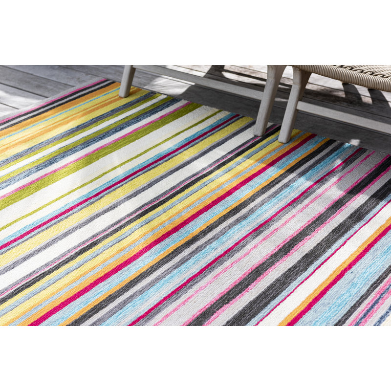 Hand Hooked Striped Area Rug, Rectangle 5'3" x 7'6"