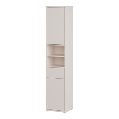 Hadiya Minimalistic tall bathroom cabinet with 2 doors, 1 drawer and open shelving, engineered wood, 39.8 cm W x 191.9 cm H x 34.9 cm D