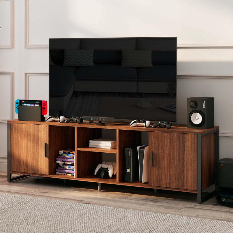 Meuble télé pour téléviseur de 78 po ou moins Checotah, Noyer / gris