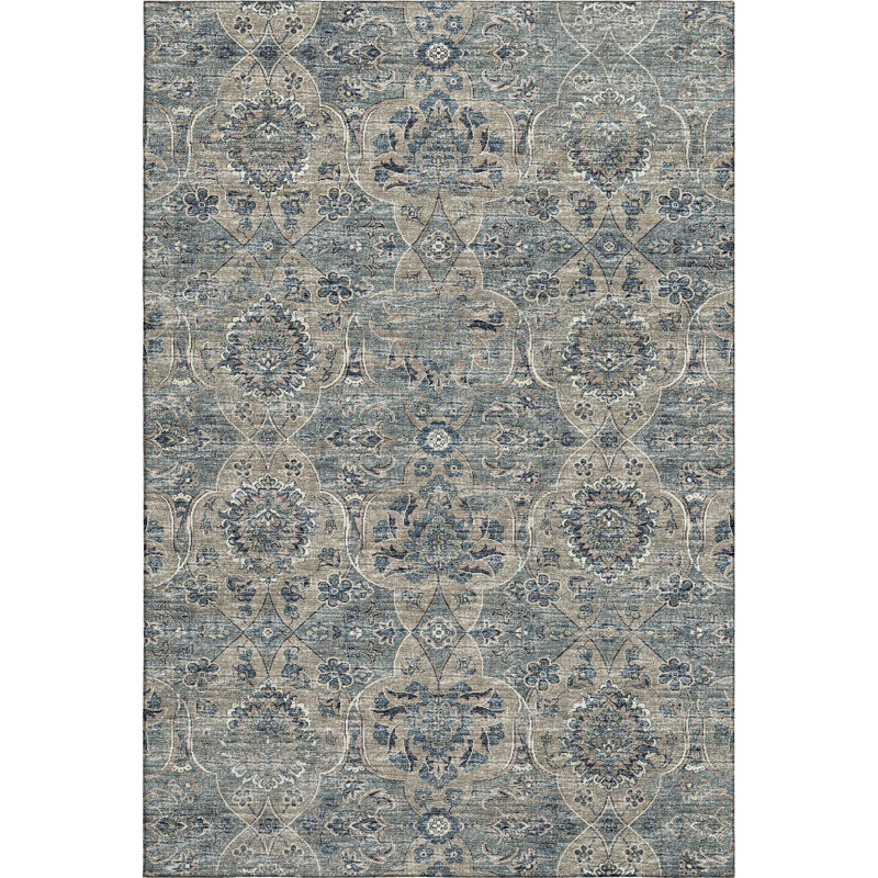 Premium Machine Washable Alliah AMF95 Blue Rug, Rectangle 10' x 14'