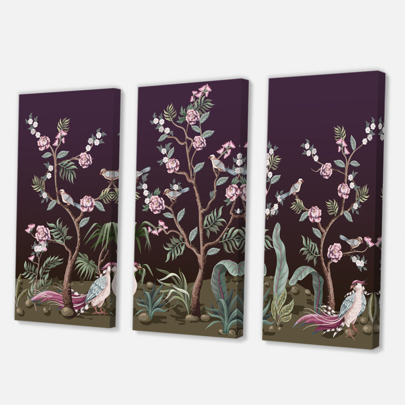 Chinoiserie avec oiseaux et pivoines I - impression 3 pièces