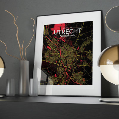 Utrecht City Map In Contrast - No Frame Print