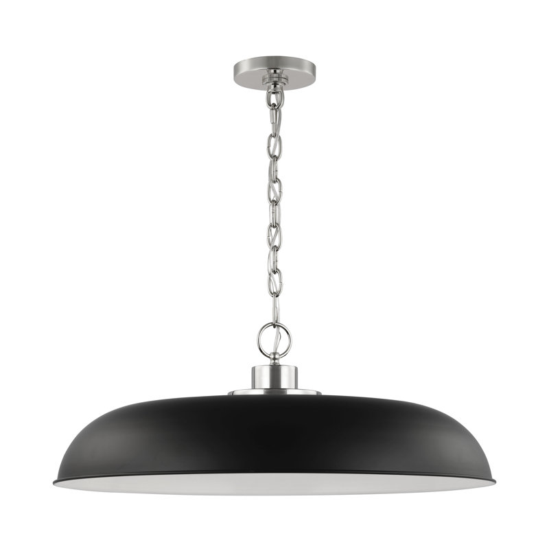 Eddy 1-Light Dimmable Steel Dome Pendant, 8" H x 24" W x 24" D, Matte Black/Polished Nickel