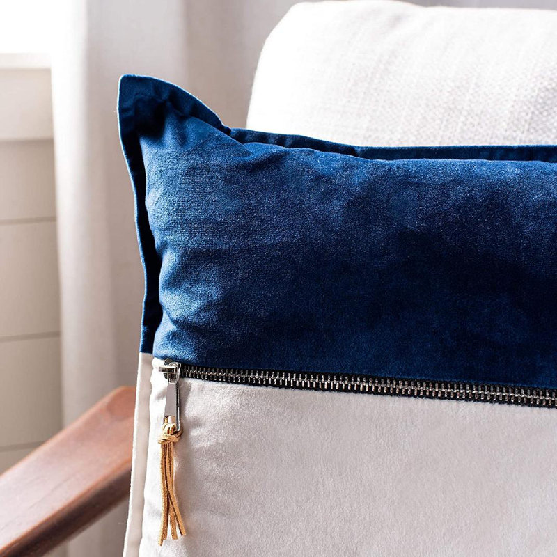 Blue and White Velvet Square Throw Pillow with Zipper