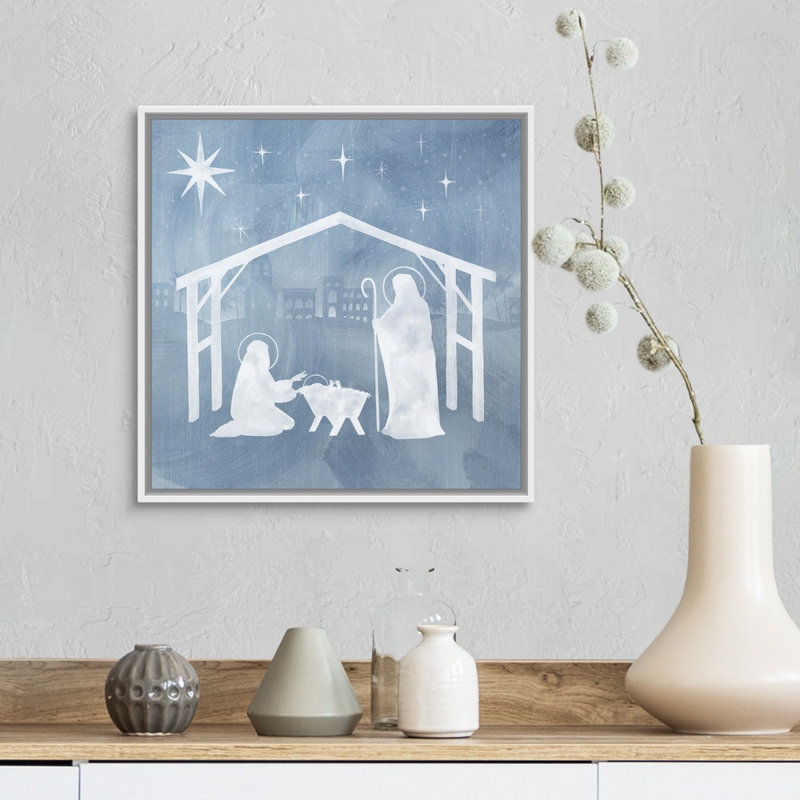 «Star Of Bethlehem I» par Grace Popp - peinture sur toile tendue, H 17,25 po x l 17,25 po, Cadre blanc