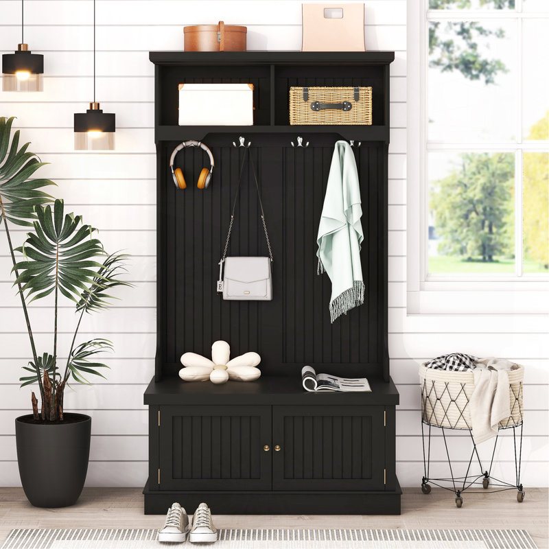 Portemanteau avec banc à chaussures pour l'entrée et le couloir, portemanteaux 4 en 1 avec 4 crochets pour le salon