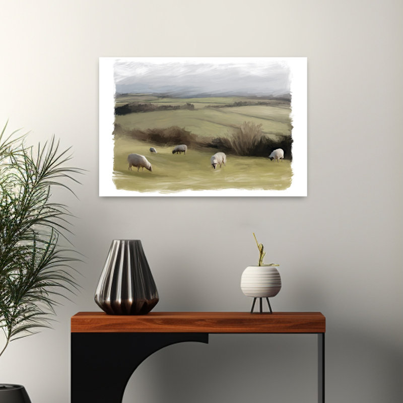 Paysage roulant contemporain abstrait campagne, H 16 po x l 24 po