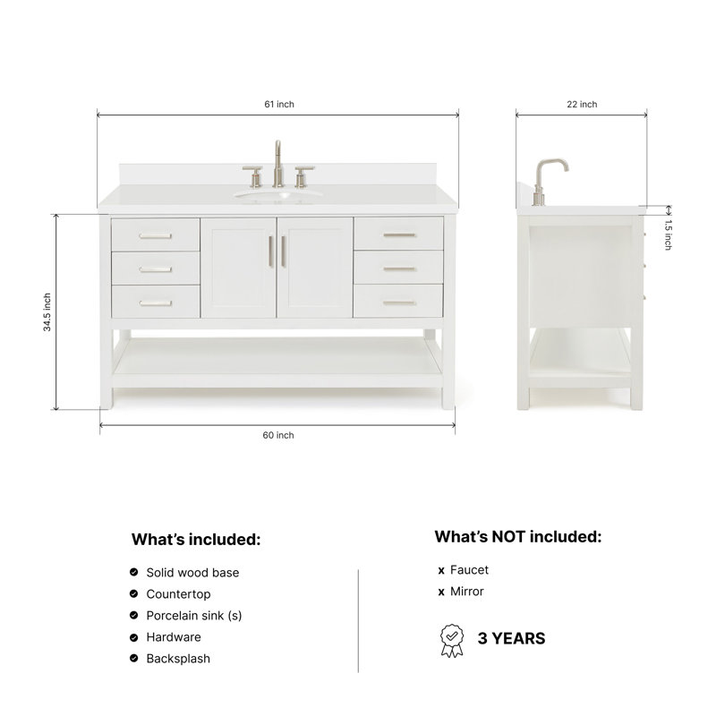 Magnolia Bath Vanity Rectangular Basin S061SWQ, Oval, White