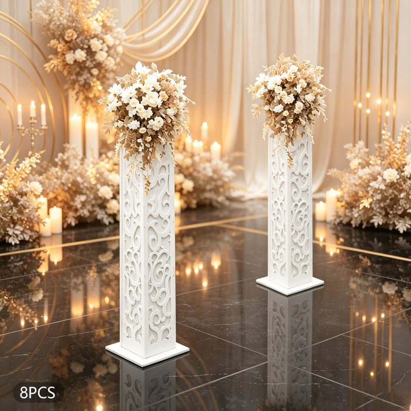 Colonne de fleurs évidée en PVC, pilier à DEL avec motif de nuage pour décoration de mariage