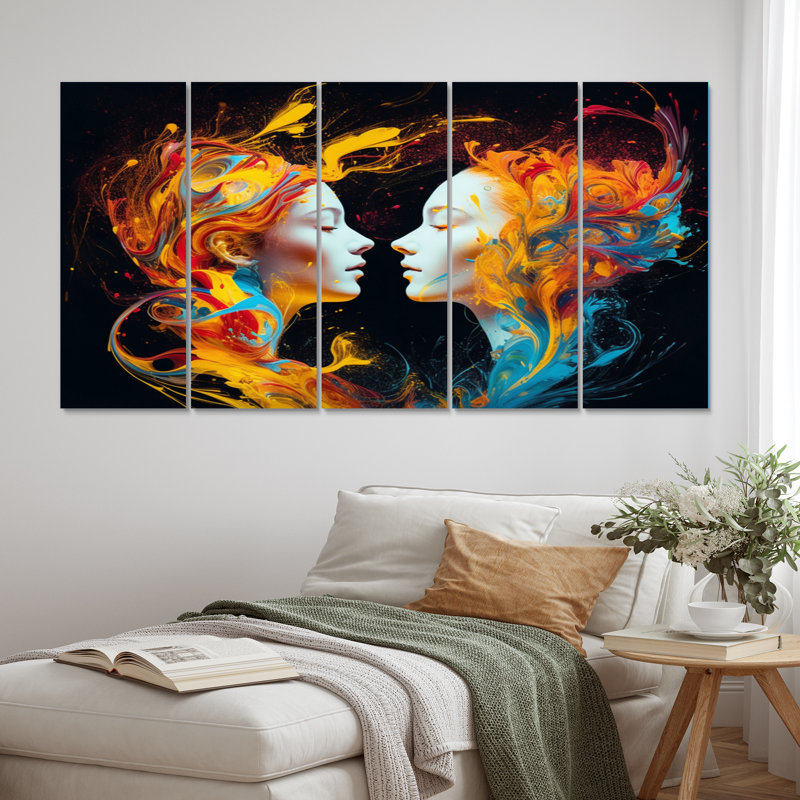 «Metaphorical Mind V - Abstract Portraits», reproduction d'art mural - 5 panneaux égaux