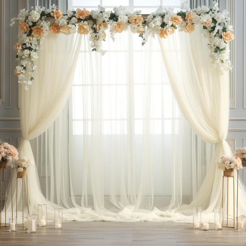 2 Panels Tulle Backdrop Curtain for Parties Wedding 150*300cm Sheer Backdrop Curtains for Bridal Shower Birthday Party Baby Shower Ceiling Drapes Christmas Photo Decorations 2 Panels