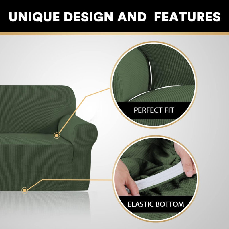 Sofa Slipcover, Green Polyester Blend, 2" H x 11" W x 14" D