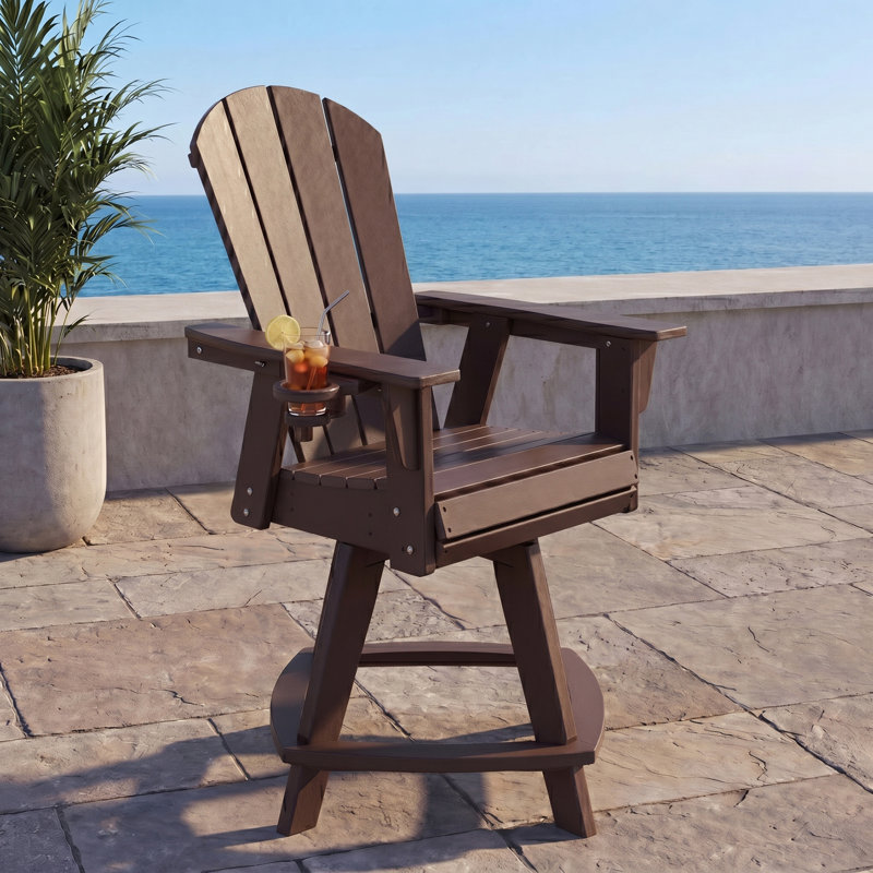 Chaise de comptoir pivotante avec porte-gobelet Adirondack, Dark Brown, 24.5"