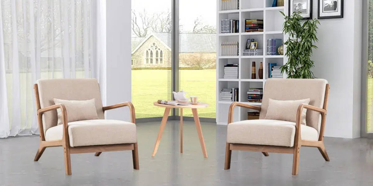 Hertford 26" Wide Mid Century Upholstered Solid Wood Accent Chair with an Extra Pillow