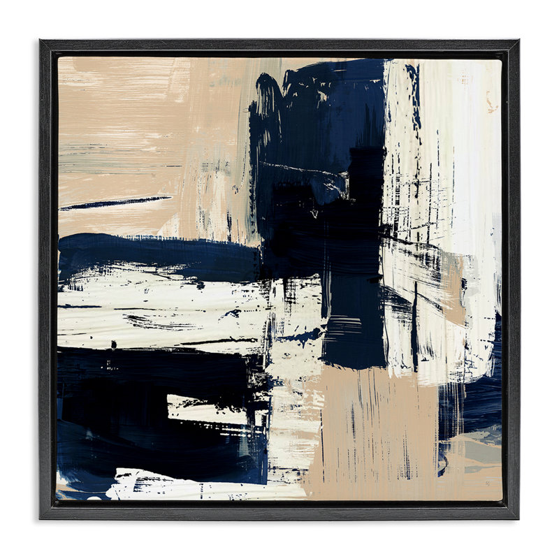«Expressive Blue Tan Shapes» par Susan Jill, Cadre flottant noir de jais, H 25 po x l 25 po