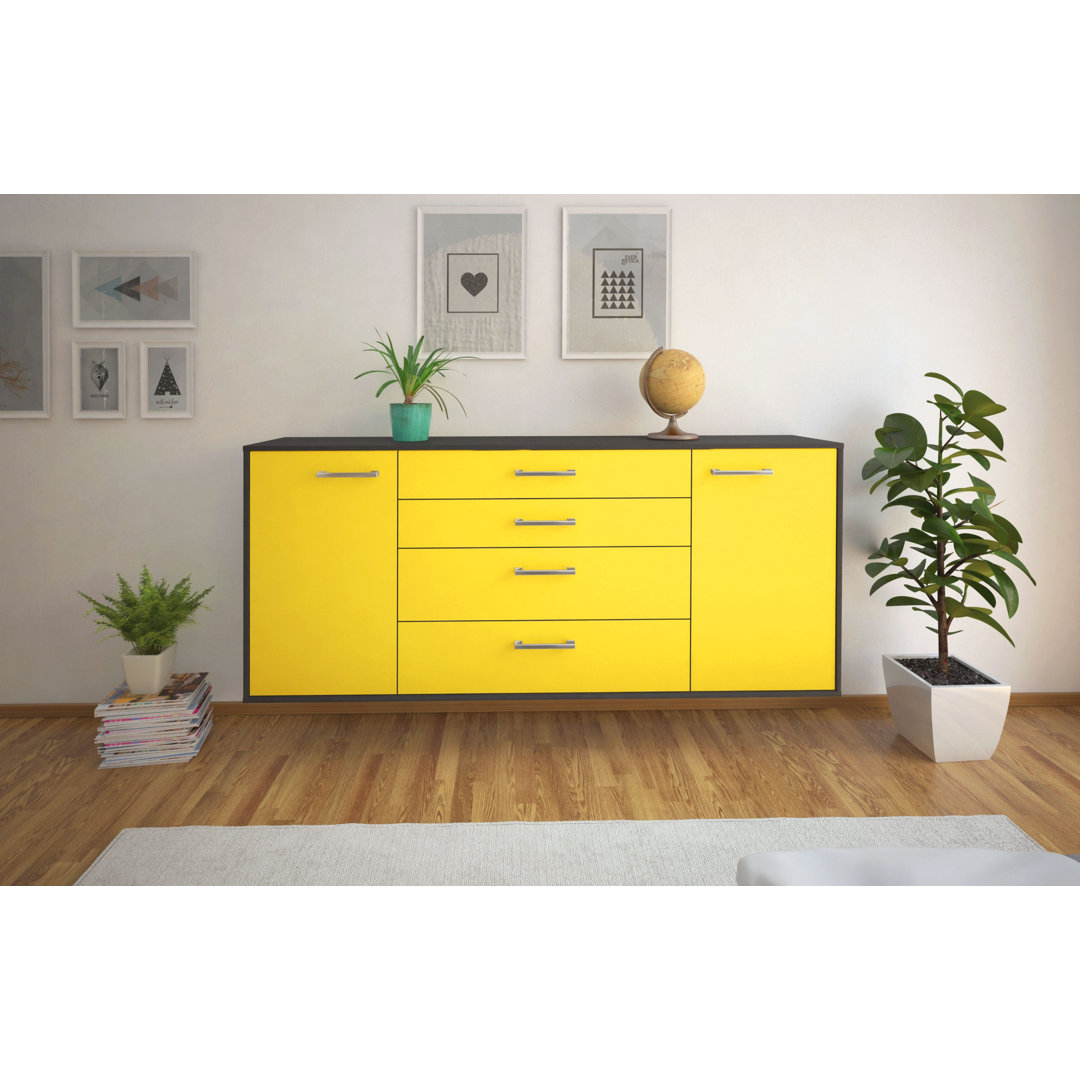 Sideboard Bridgeport, Farbe: Treibholz/Weiß, Fliegend/Metallgriffe, Größe: 180x79x35cm