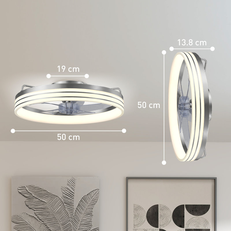 50.0cm Ceiling Fan with LED Lights, Silver