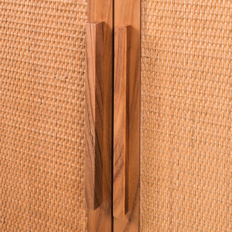 Delancey Boho-Modern Light Brown Rattan 2-Door Storage Cabinet