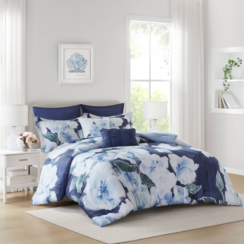 Ensemble d'édredon pour grand lit 7 pièces, Queen Sheet Set + 6 Additional Pieces, Blue Multi