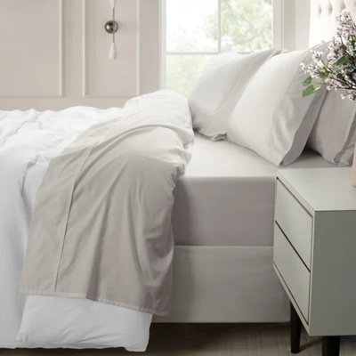 Loomsnest 100% Long Staple Cotton 400 Thread Count Sateen Sheet Set, Wrinkle Resistant, Deep Pocket, Fits up to 18", Twin, Light Gray