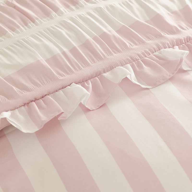 Seersucker Frill Stripe Duvet Cover Set, Single, Pink