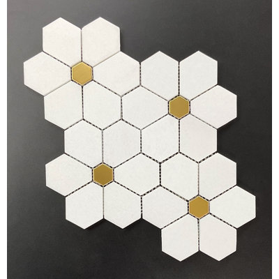 MFL Flowers Pattern Marble & Metal Novelty Mosaic Wall and Floor Tile