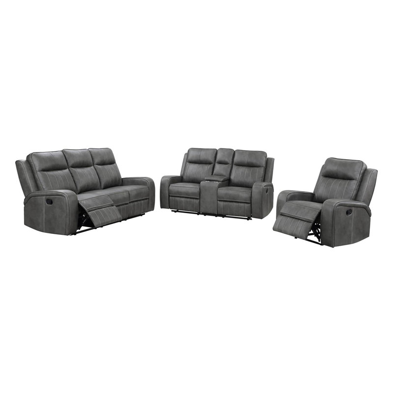 Hemel 3-Piece Grey Motion Reclining Sofa Set