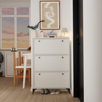 Armoire à chaussures blanche moderne et élégante avec 3 tiroirs rabattables, armoire à chaussures d'entrée, armoire à chaussures étroite, armoire à chaussures cachée avec pieds indépendants