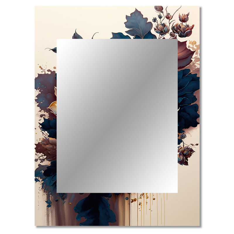 Bourgogne et bleu Dahlia Bunch II - miroir décoratif Dahlia, miroir mural traditionnel, impression d'art en métal
