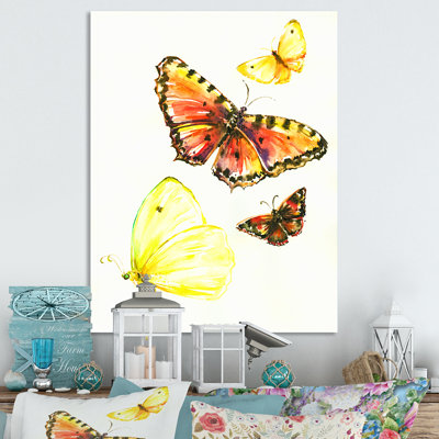 Illustration de magnifiques papillons jaunes sur toile