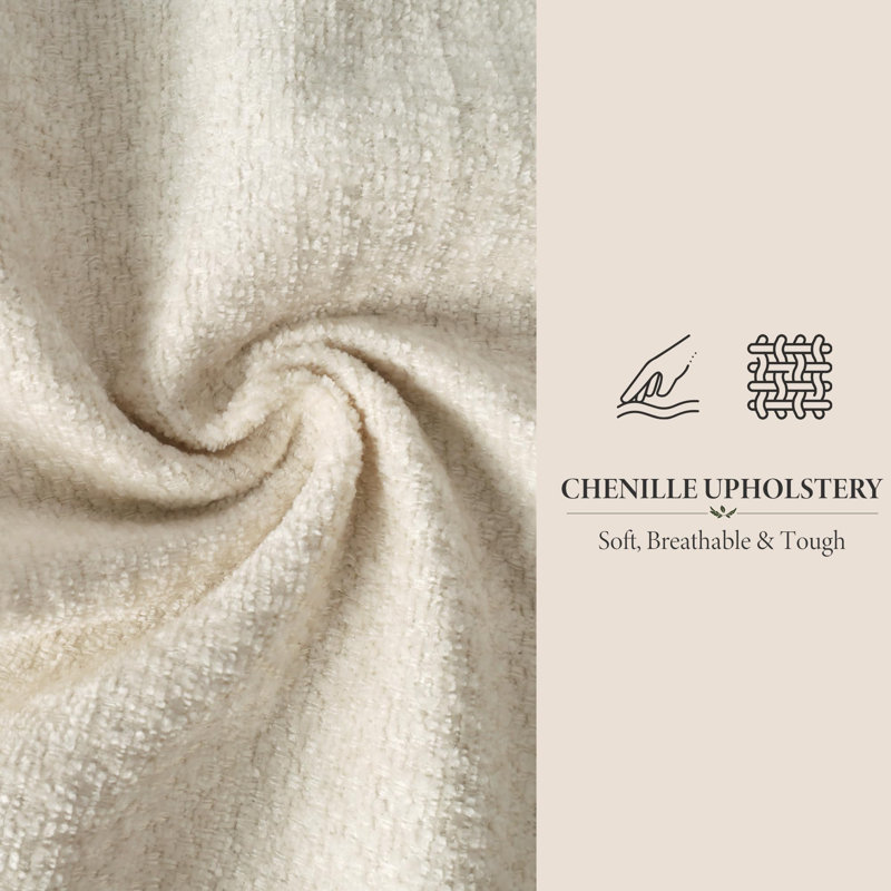 Cadre de lit plateforme rembourré en chenille avec tablette encastrée, Beige simple