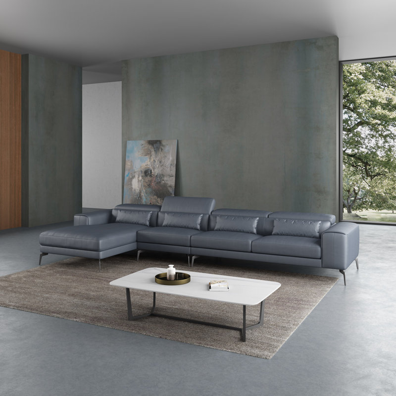 Cavour Sectional, Left Hand Facing, Gray Genuine Leather