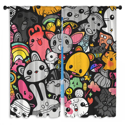 Cartoon Window Curtains  Art Sheer & Room Darkening - 2 Panels