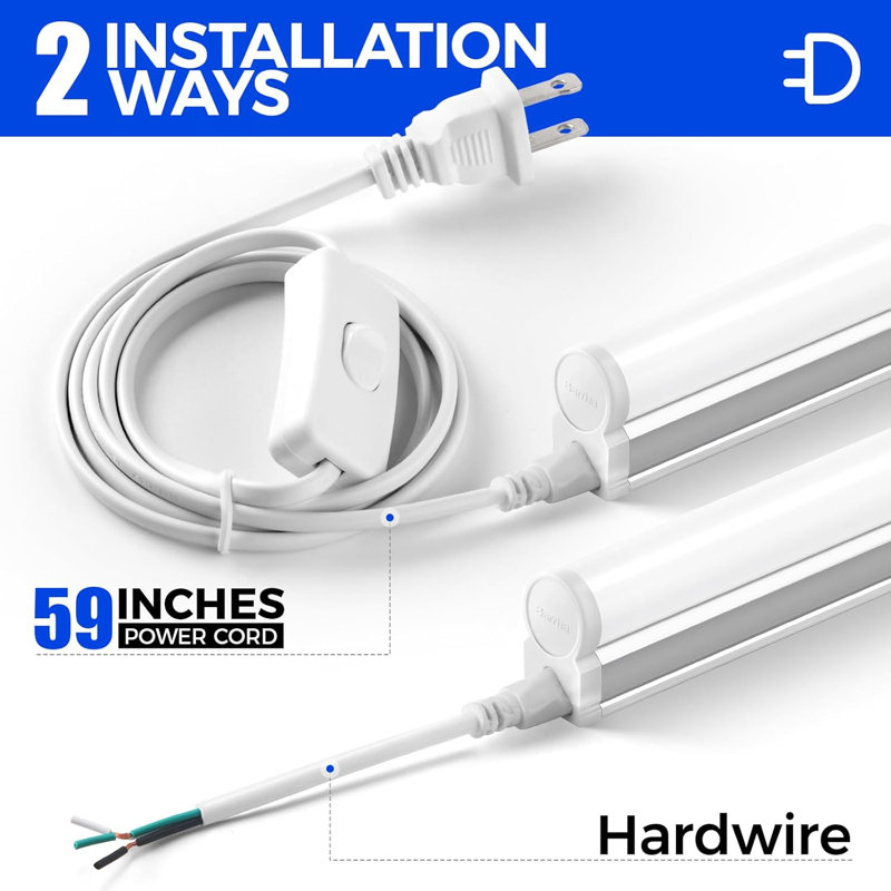 Éclairage de magasin Barrina T5 à DEL, 4 pi, 2 200 lm, 6 500 K (blanc super brillant), 20 W, éclairage de garage utilitaire, éclairage de plafond et sous armoire, électrique à cordon avec interrupteur marche / arrêt, 2 paquets