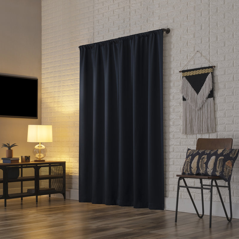 Bergen Theater Grade 100% Blackout Rod Pocket Curtain Panel, 40" W x 63" L, Navy
