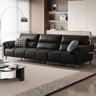 Canapé modulaire noir en cuir véritable