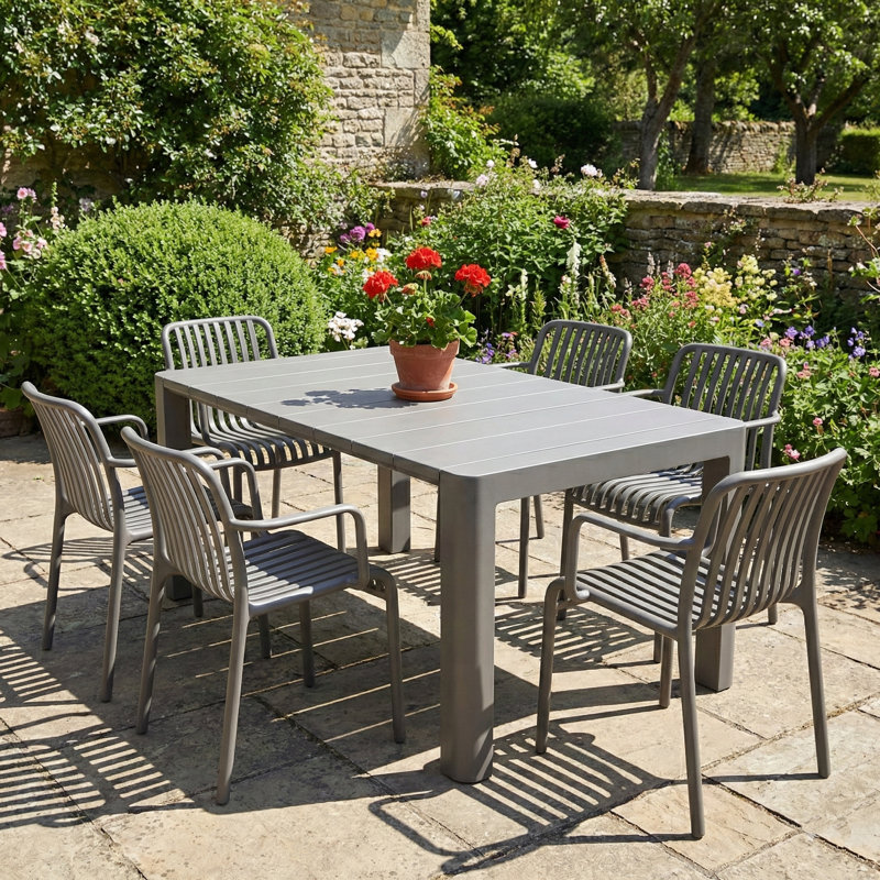 Carachure 6 - Person Patio Dining Set with Rectangular Table, Grey