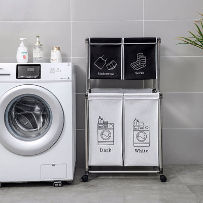 2 Tier Clothes Sorter With 4 Removable Bags To Organize Clothes, With Four Wheels, Easy To Move, Laundry, Light