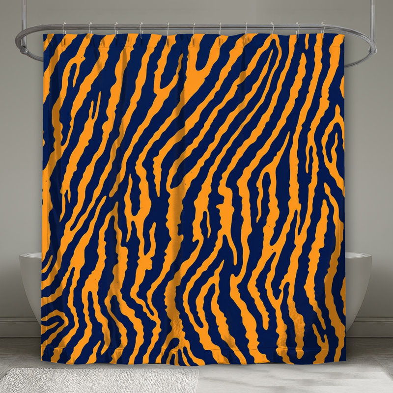 Rideaux de douche extra longs à motif rayé de tigre, L 70 po x H 84 po, Noir foncé / orange moyen